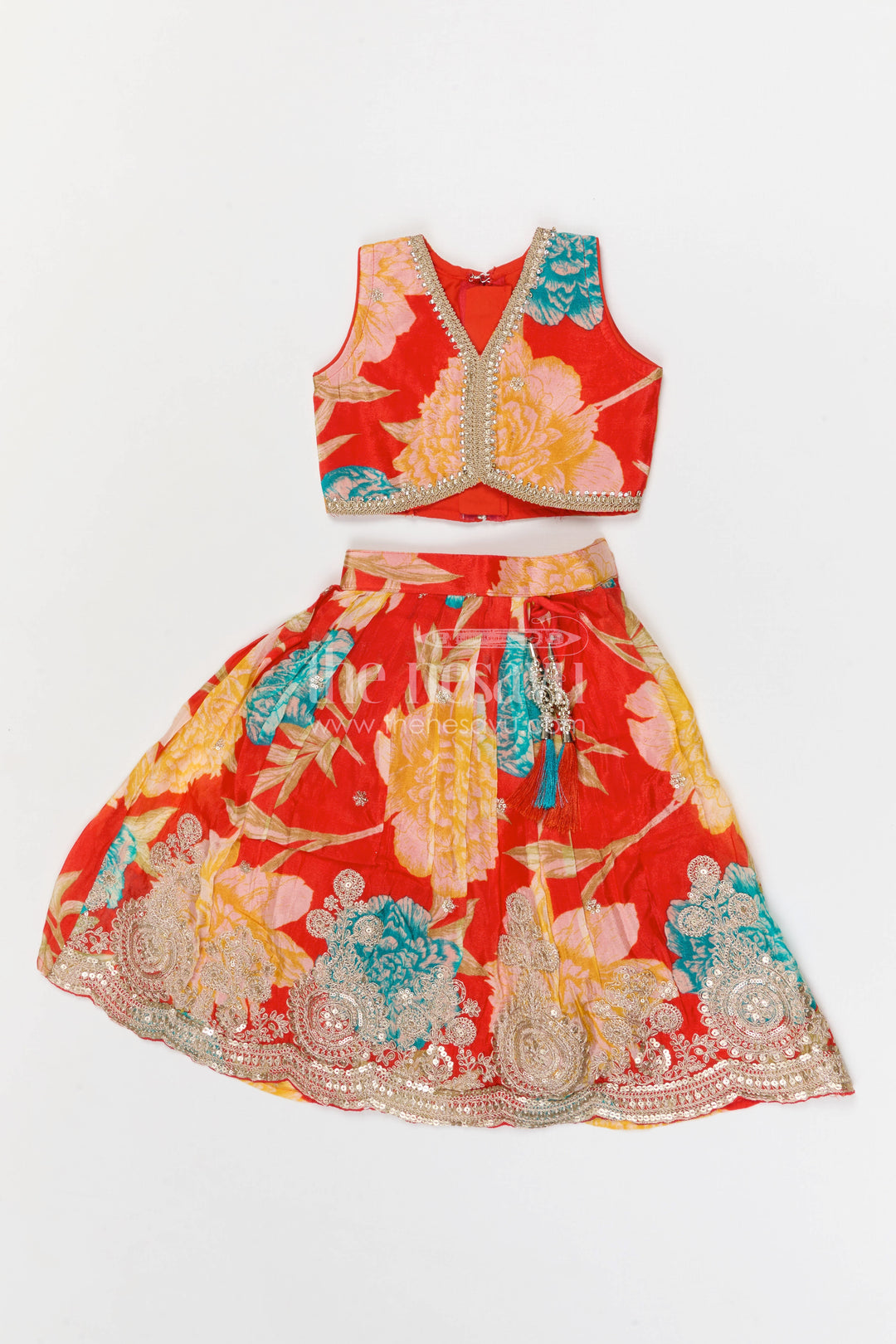 The Nesavu Girls Fancy Lehenga Girls Fancy Lehenga for Weddings and Festive Celebrations Nesavu 16 (1Y) / Red / Georgette GL888A-16 Nesavu girls georgette fancy lehenga for weddings and celebrations with designer embroidered yoke