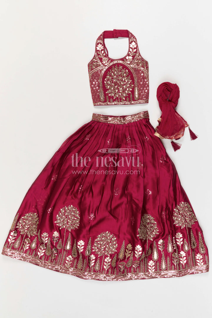 The Nesavu Girls Fancy Lehenga Girls Fancy Lehenga for Weddings and Grand Festive Celebrations Nesavu Nesavu Girls Fancy Lehenga For Weddings And Festive Occasions With Designer Embroidery Yoke Viscose Silk
