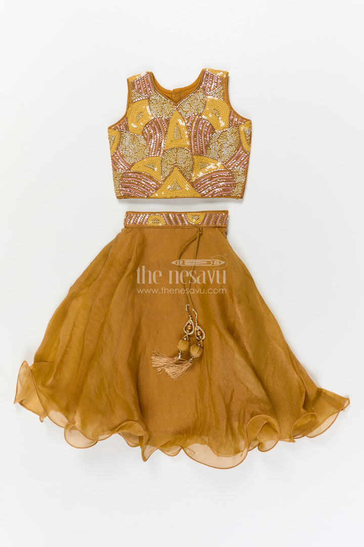 The Nesavu Girls Fancy Lehenga Girls Fancy Lehenga Set with Embroidered Yoke for Birthday and Festive Wear Nesavu 16 (1Y) / Yellow / Organza GL858A-16 Nesavu girls organza lehenga set with embroidered blouse for birthdays and festive occasions