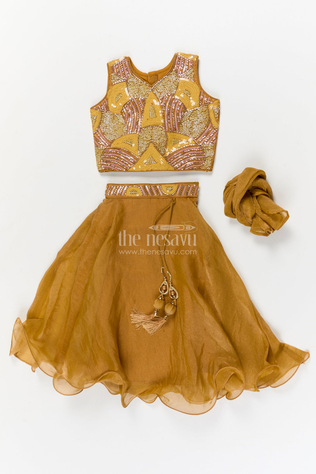 The Nesavu Girls Fancy Lehenga Girls Fancy Lehenga Set with Embroidered Yoke for Birthday and Festive Wear Nesavu Nesavu girls organza lehenga set with embroidered blouse for birthdays and festive occasions