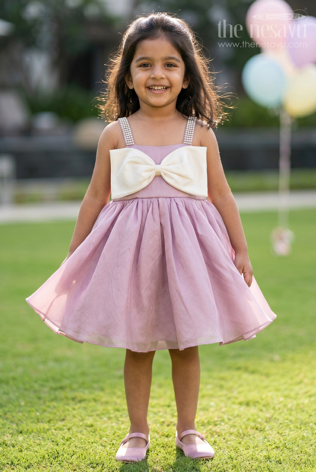 The Nesavu Girls Fancy Party Frock Girls Fancy Party Frock for Birthday and Photoshoot Nesavu 14 (6M) / Purple / Satin PF287D-14 Nesavu girls satin fancy party frock with bow for birthday and photoshoot