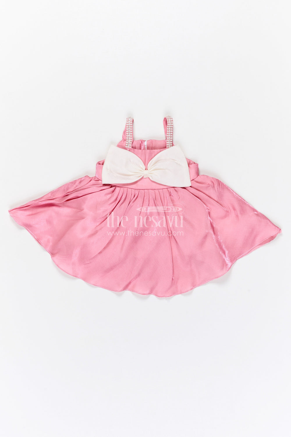 The Nesavu Girls Fancy Party Frock Girls Fancy Party Frock for Birthday and Special Events Nesavu 14 (6M) / Pink / Satin PF287B-14 Nesavu girls satin fancy party frock with bow for birthday celebrations