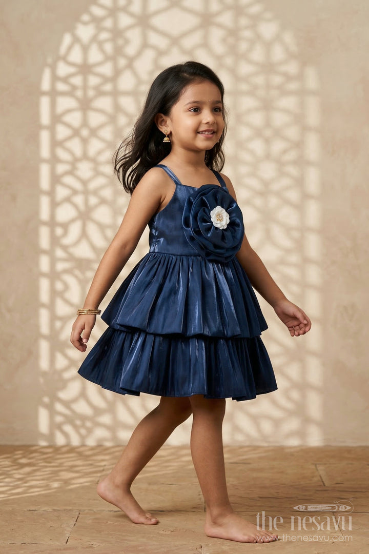 The Nesavu Girls Fancy Party Frock Girls Fancy Party Frock for Birthday and Stage Performance Nesavu 14 (6M) / Blue / Satin PF199B-14 Nesavu girls satin fancy party frock with layered ruffles for birthday