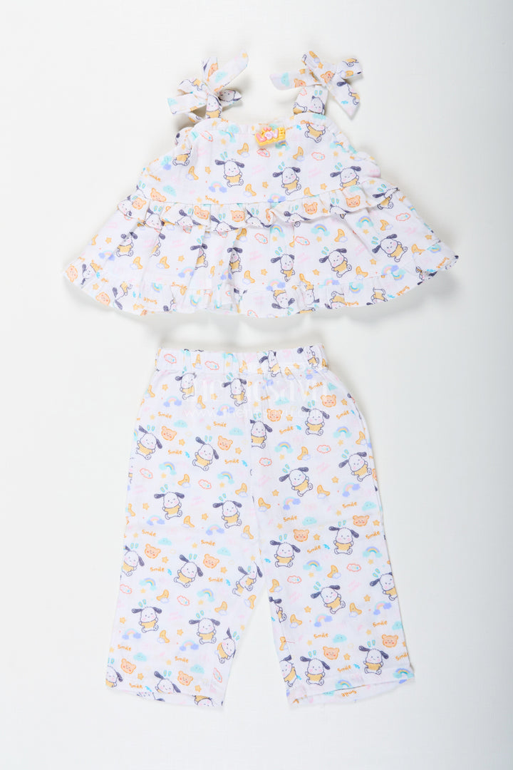 The Nesavu Girls Casual Set Girls Fashionable Sharara Set in Soft Muslin with Digital Print and Ruffle Top Design Nesavu 14 (6M) / Cream GPS595A-14 Nesavu Girls Fashionable Sharara Set in Muslin with Digital Print and Ruffle Top Detail