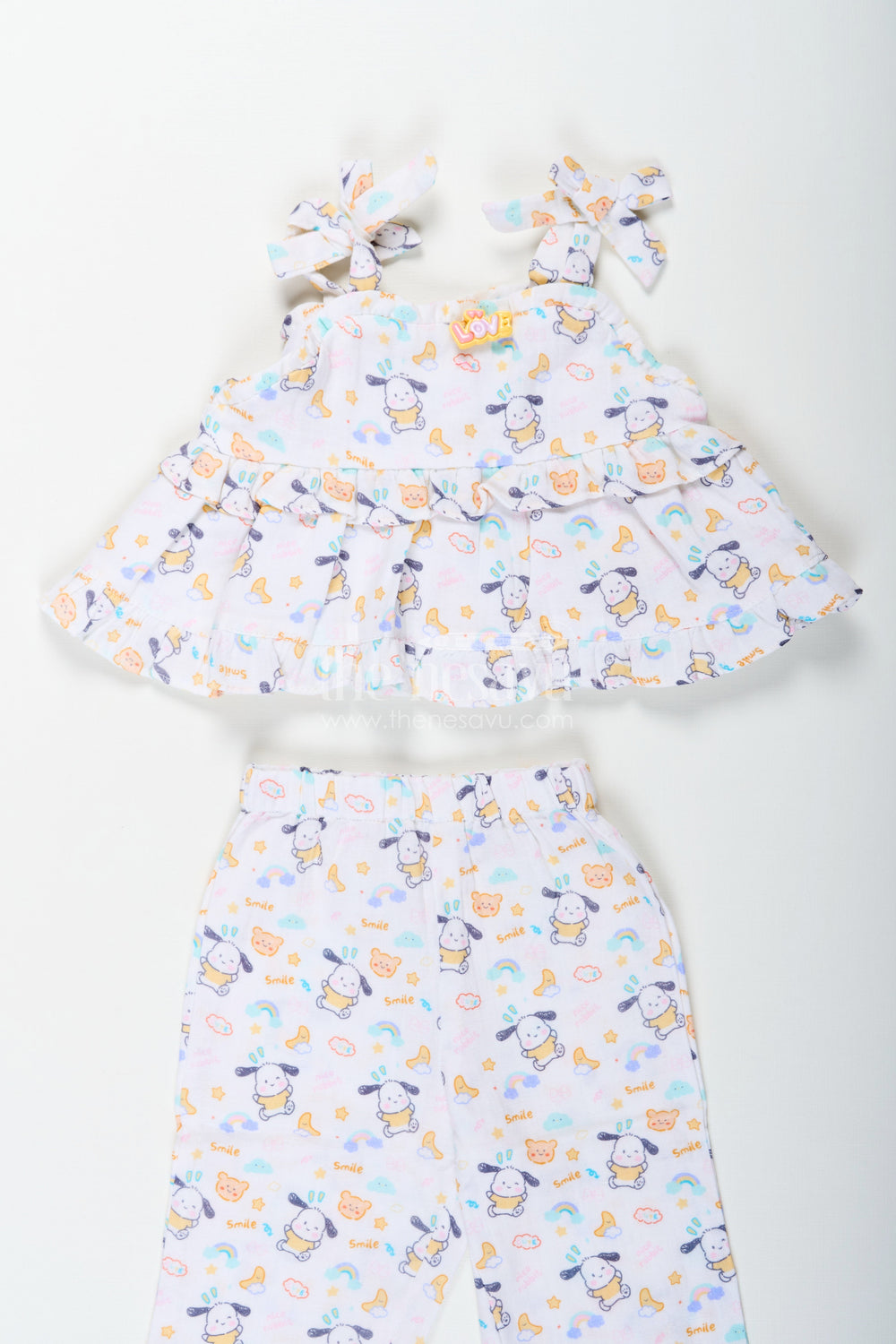 The Nesavu Girls Casual Set Girls Fashionable Sharara Set in Soft Muslin with Digital Print and Ruffle Top Design Nesavu Nesavu Girls Fashionable Sharara Set in Muslin with Digital Print and Ruffle Top Detail