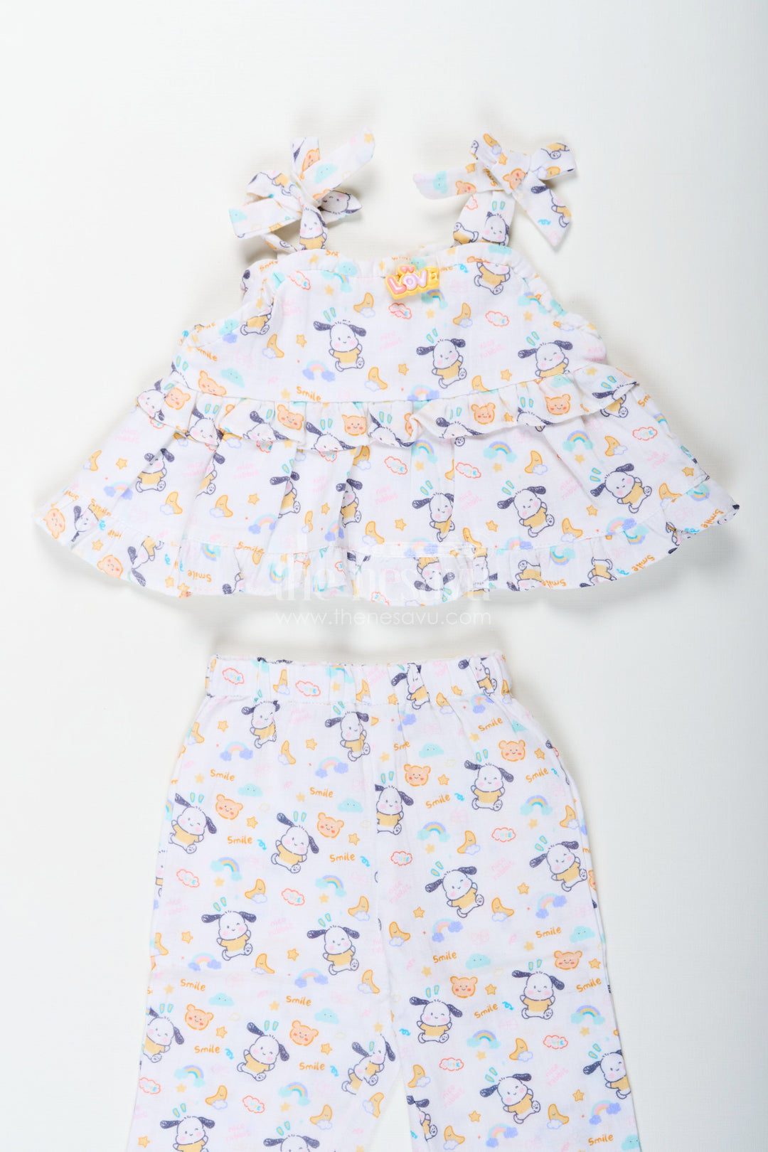 The Nesavu Girls Casual Set Girls Fashionable Sharara Set in Soft Muslin with Digital Print and Ruffle Top Design Nesavu Nesavu Girls Fashionable Sharara Set in Muslin with Digital Print and Ruffle Top Detail