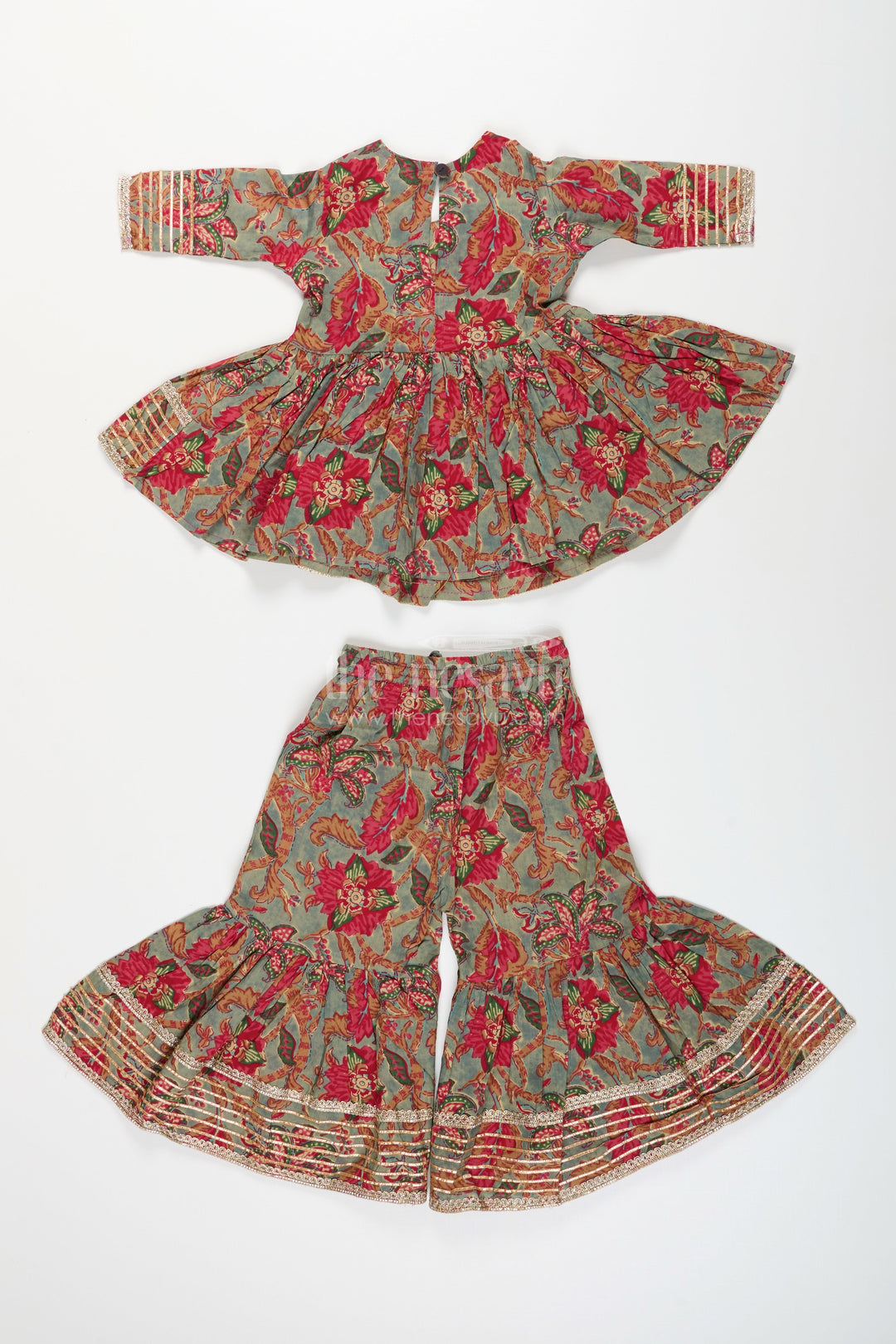 The Nesavu Girls Sharara / Plazo Set Girls festive block printed plazo set with flared kurti Nesavu Nesavu girls cotton plazo set multicolor block print tassels  ideal weddings festive events