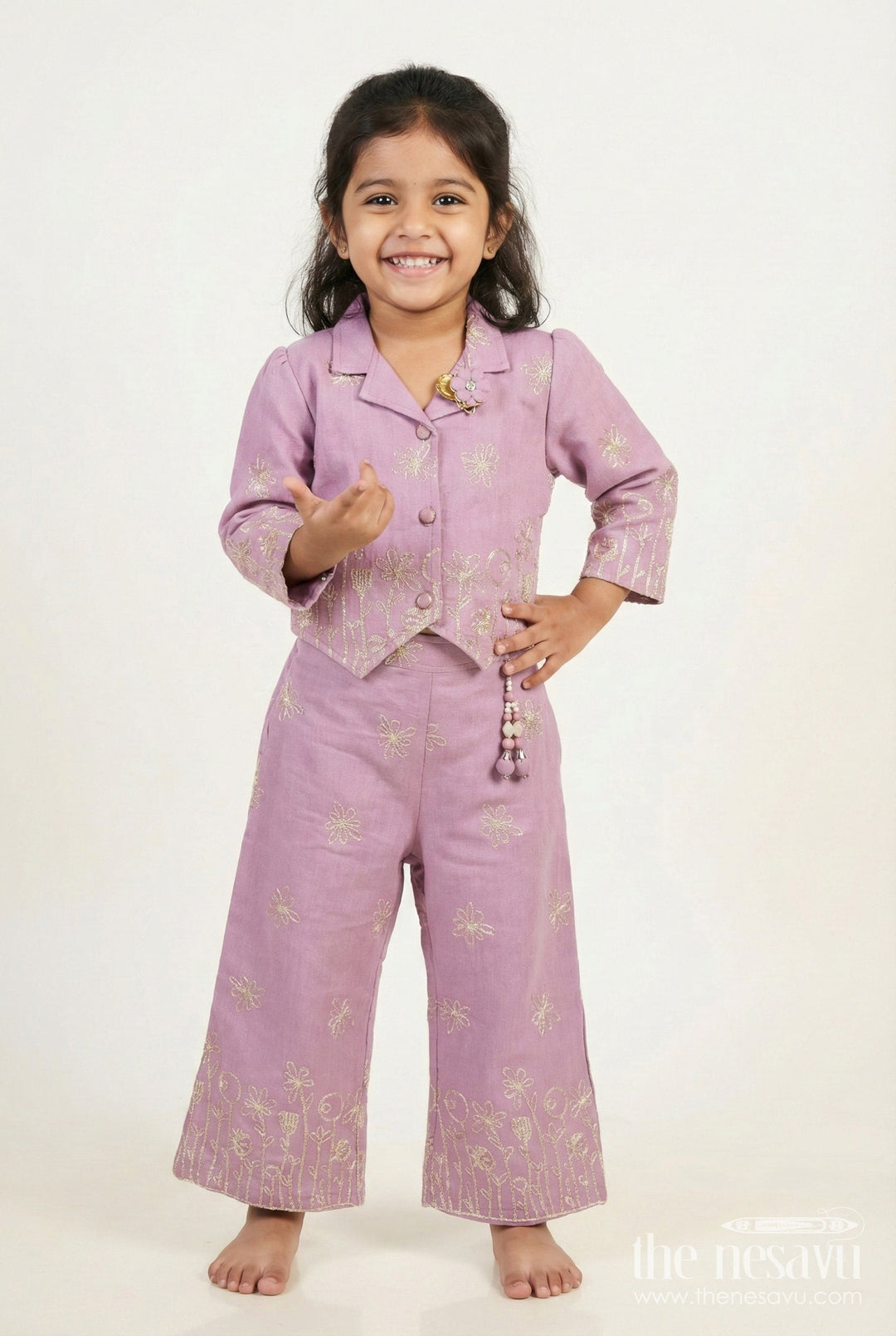 The Nesavu Girls Co-Ord Sets Girls Festive Co-Ord Set in Rayon with Zari Embroidery for Celebrations Nesavu 24 (5Y) / Purple GPS639B-24 Nesavu girls purple rayon co-ord set zari embroidery ethnic festive occasions