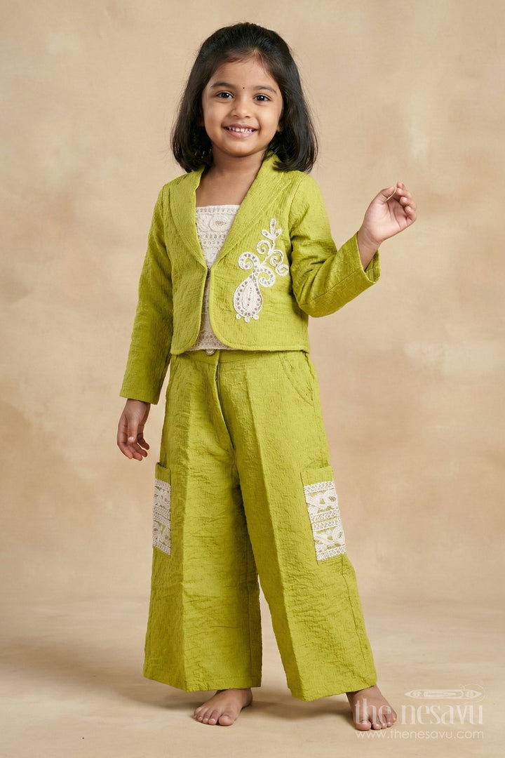 The Nesavu Girls Co-Ord Sets Girls Festive Co-Ord Set with Thread Embroidery for Cultural Occasions Nesavu Nesavu girls co-ord set thread embroidery rayon cotton festive cultural gatherings