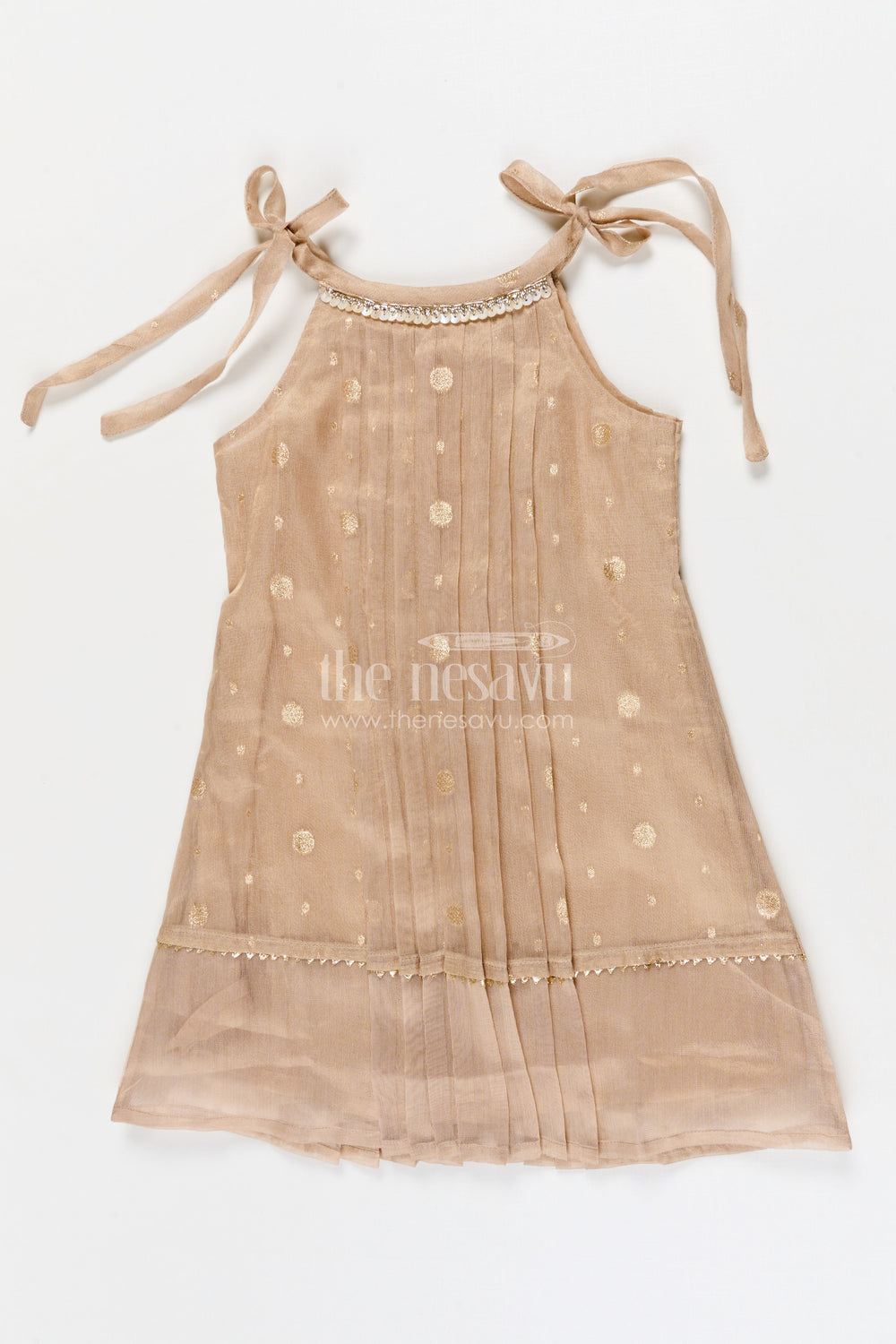 The Nesavu Girls Cotton Frock Girls Festive Frock for Cultural Programs and Family Gatherings Nesavu 22 (4Y) / Gray / Silk Blend GFC2066A-22 Nesavu girls tissue silk frock with pleats for festive events and cultural family gatherings