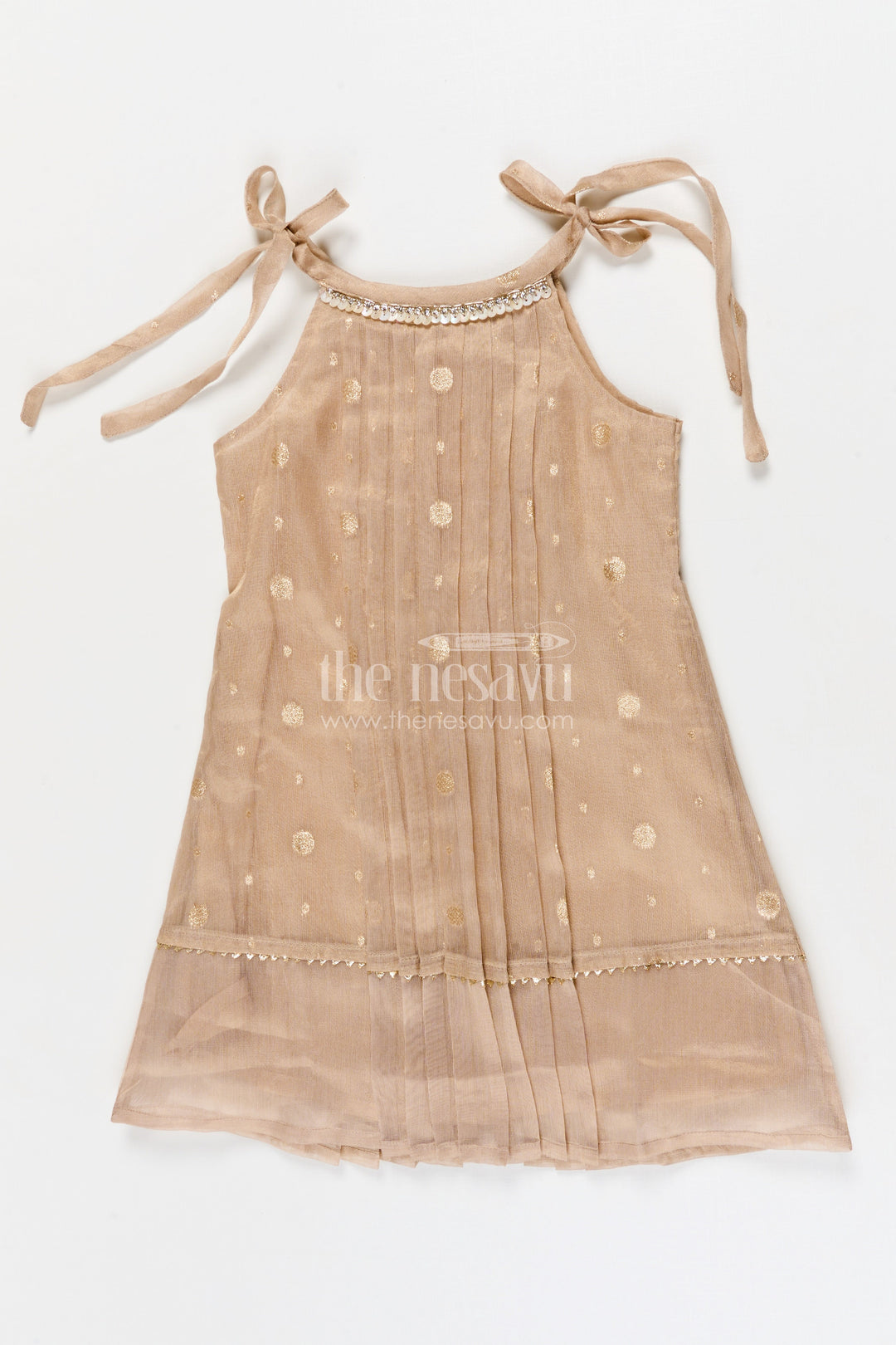 The Nesavu Girls Cotton Frock Girls Festive Frock for Cultural Programs and Family Gatherings Nesavu 22 (4Y) / Gray / Silk Blend GFC2066A-22 Nesavu girls tissue silk frock with pleats for festive events and cultural family gatherings