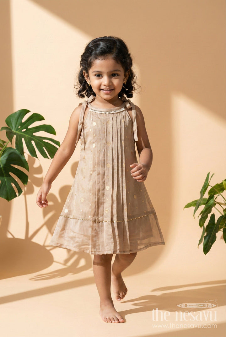The Nesavu Girls Cotton Frock Girls Festive Frock for Cultural Programs and Family Gatherings Nesavu 22 (4Y) / Gray / Silk Blend GFC2066A-22 Nesavu girls tissue silk frock with pleats for festive events and cultural family gatherings