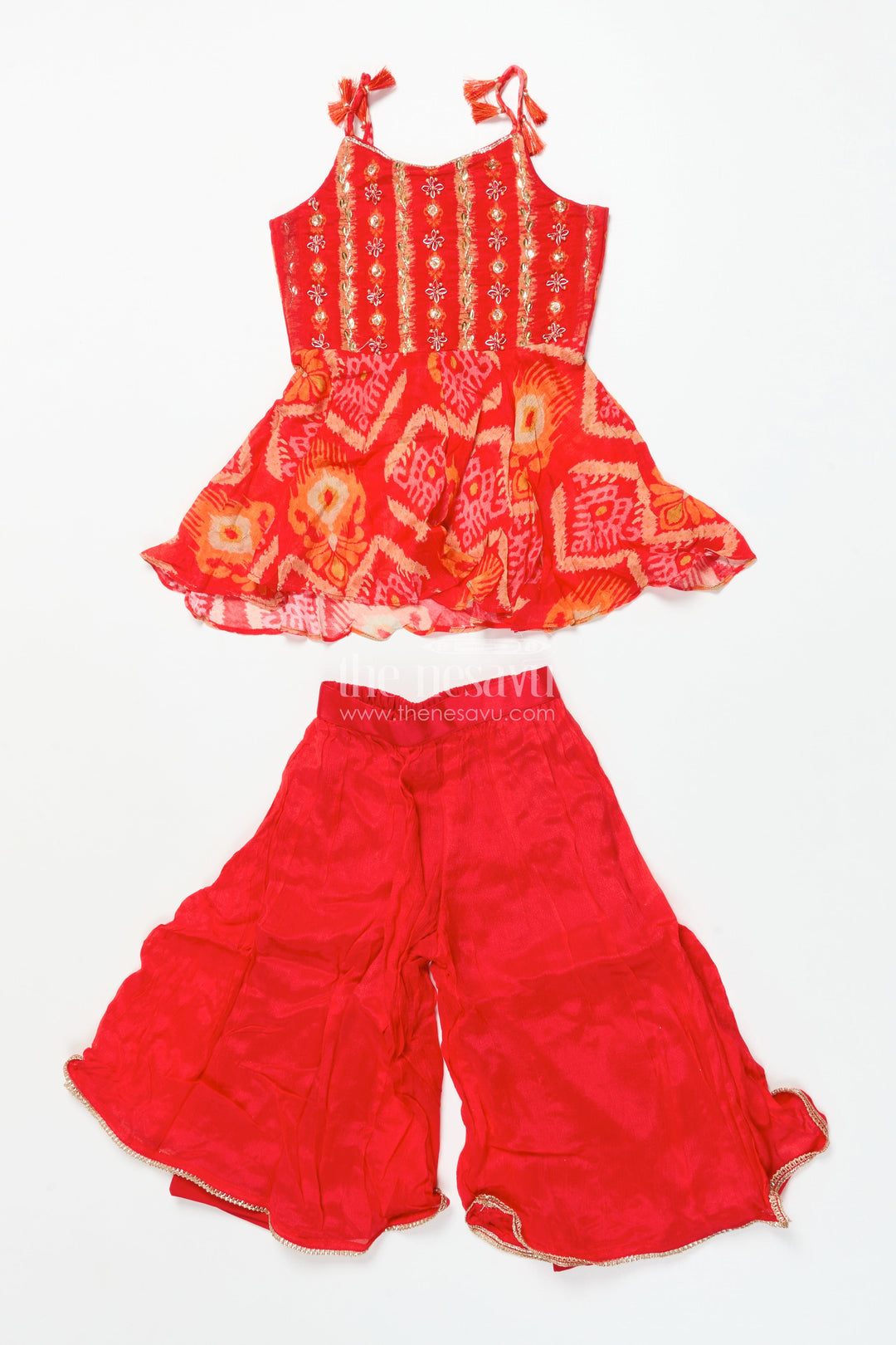 The Nesavu Girls Sharara / Plazo Set Girls Festive Georgette Sharara Set with Embroidered Yoke and Flared Pants Nesavu Nesavu girls embroidered georgette sharara set  festive ethnic wear