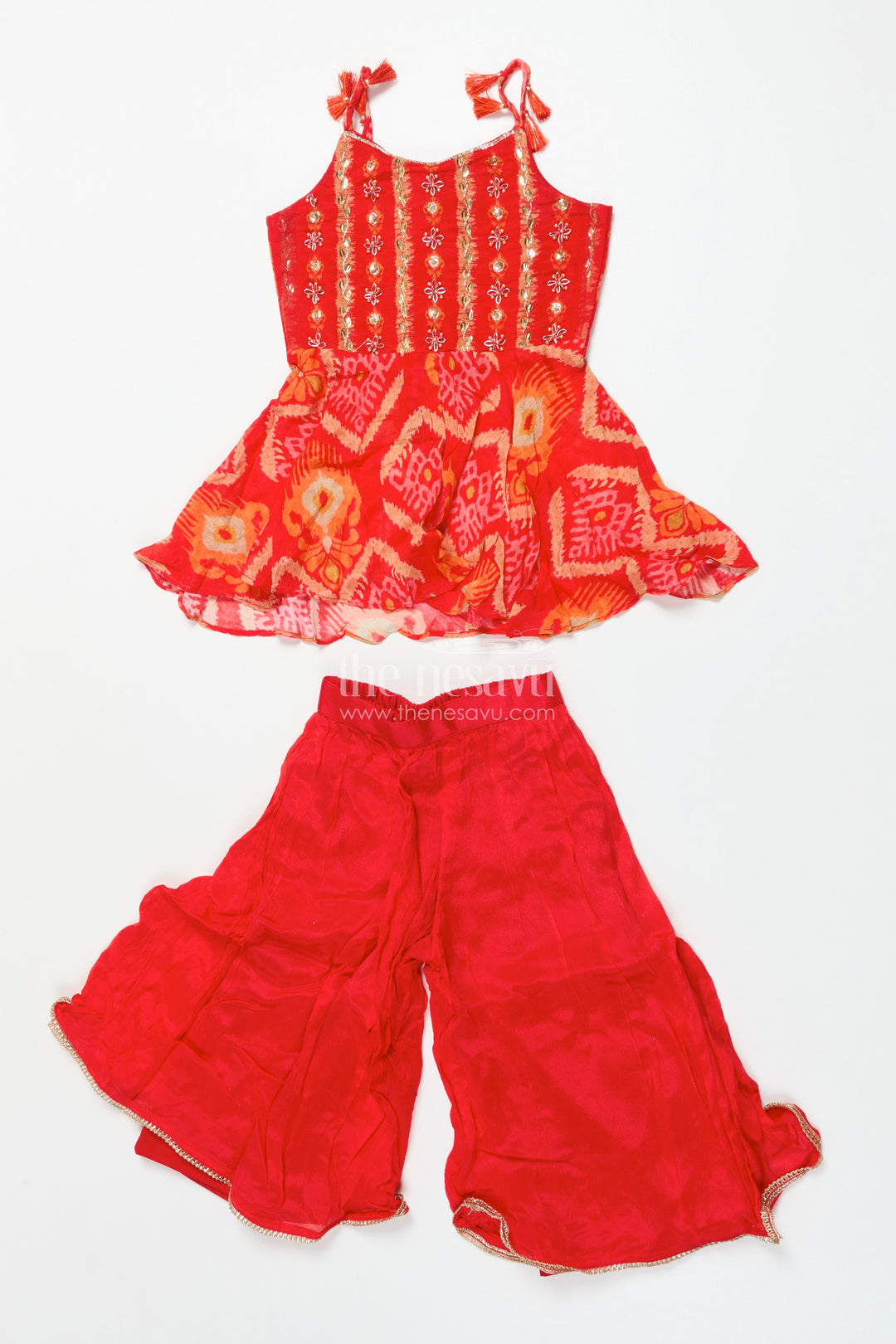 The Nesavu Girls Sharara / Plazo Set Girls Festive Georgette Sharara Set with Embroidered Yoke and Flared Pants Nesavu Nesavu girls embroidered georgette sharara set  festive ethnic wear