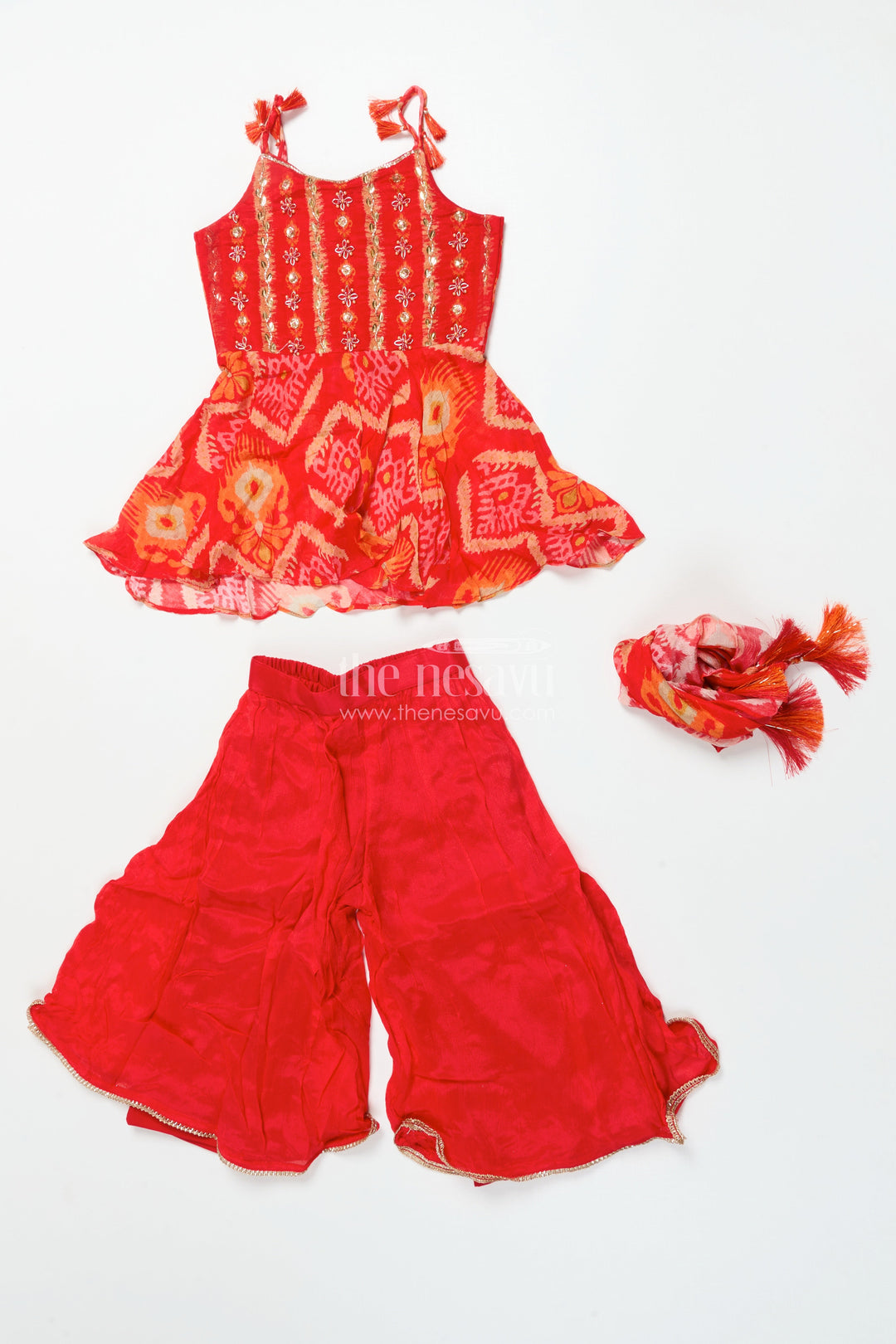 The Nesavu Girls Sharara / Plazo Set Girls Festive Georgette Sharara Set with Embroidered Yoke and Flared Pants Nesavu Nesavu girls embroidered georgette sharara set  festive ethnic wear