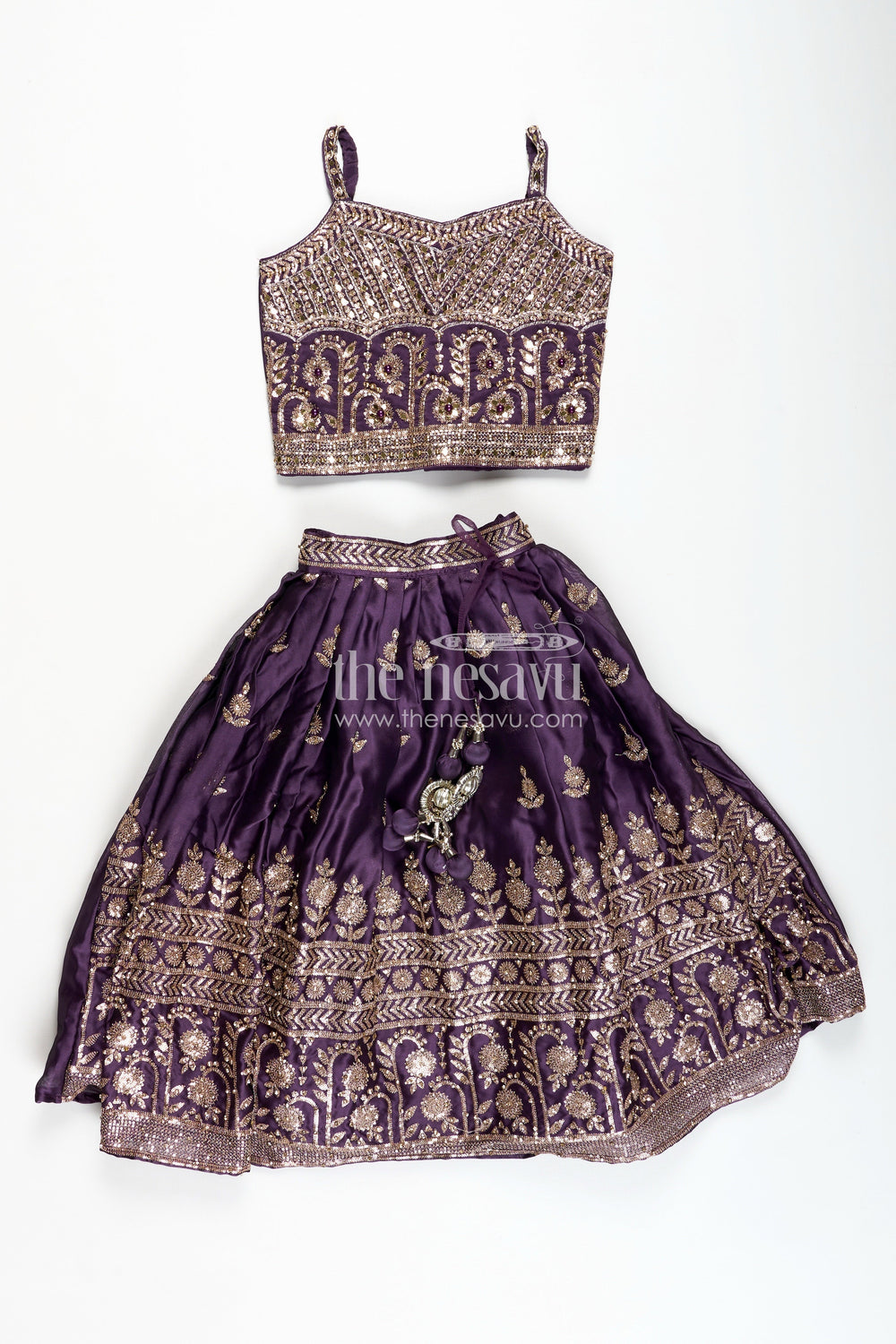 The Nesavu Girls Lehenga Choli Girls Festive Lehenga Choli Sequin Dupatta Party Look Nesavu 18 (2Y) / Purple GL701A-18 Nesavu Deep Plum Kids Festive Lehenga Sequins Dupatta Diwali Traditional Celebrations