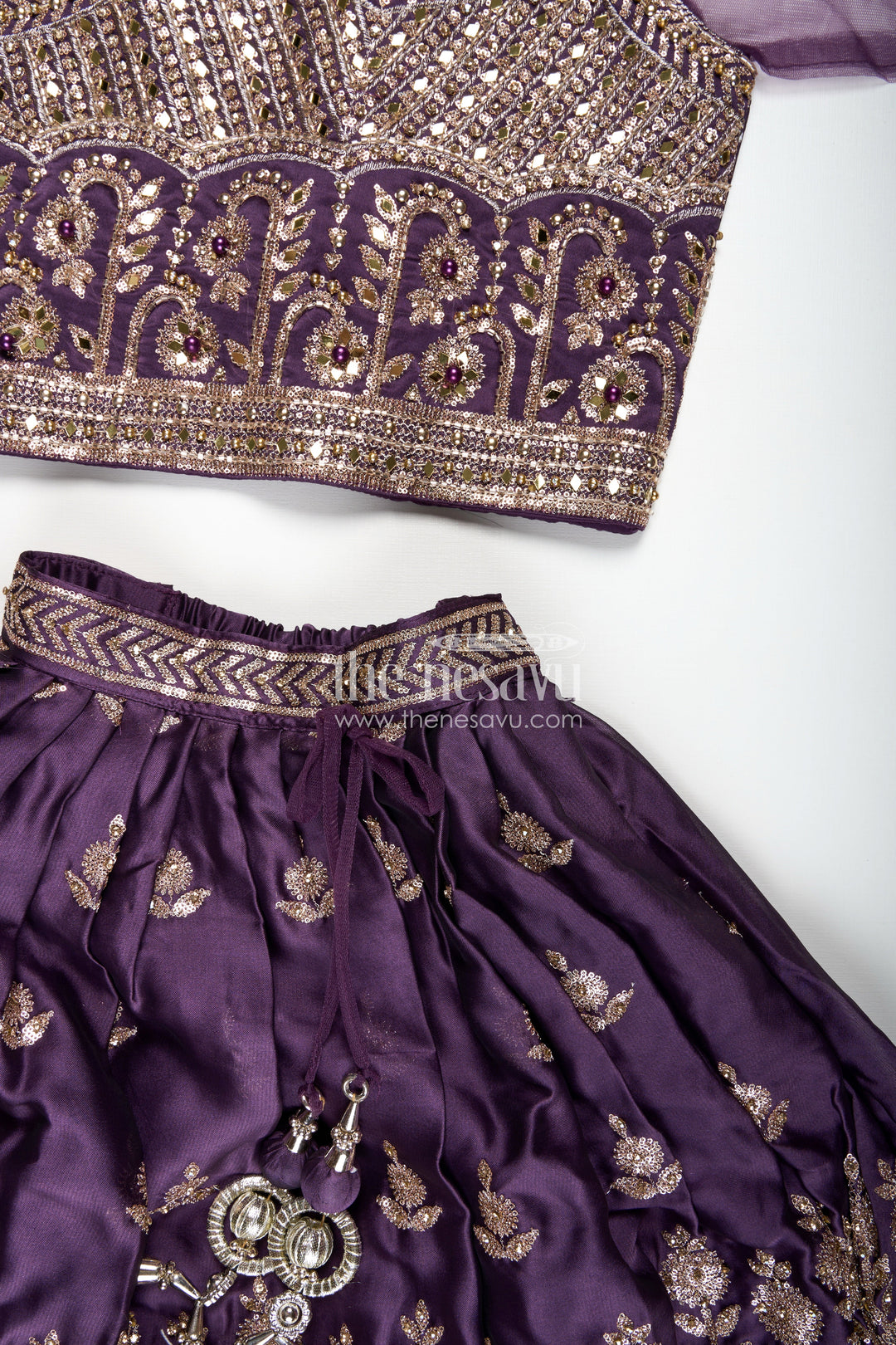The Nesavu Girls Lehenga Choli Girls Festive Lehenga Choli Sequin Dupatta Party Look Nesavu Nesavu Deep Plum Kids Festive Lehenga Sequins Dupatta Diwali Traditional Celebrations