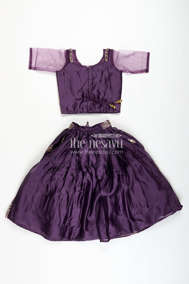 The Nesavu Girls Lehenga Choli Girls Festive Lehenga Choli Sequin Dupatta Party Look Nesavu Nesavu Deep Plum Kids Festive Lehenga Sequins Dupatta Diwali Traditional Celebrations