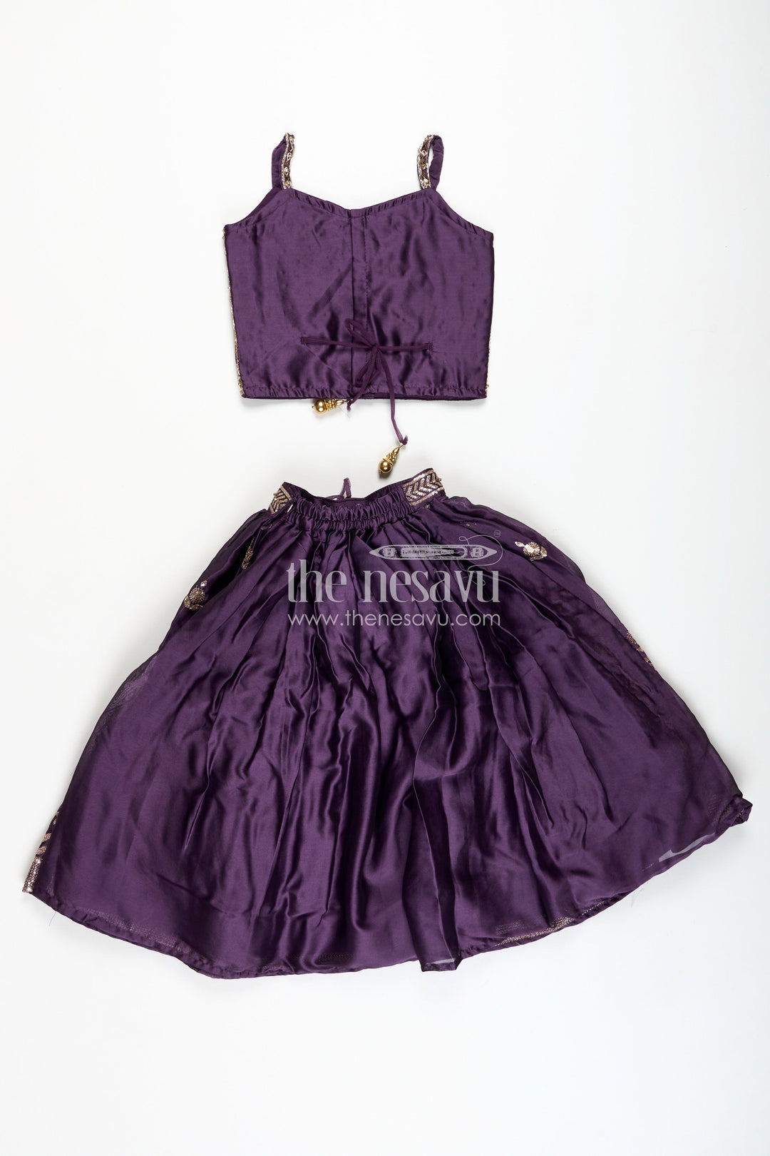 The Nesavu Girls Lehenga Choli Girls Festive Lehenga Choli Sequin Dupatta Party Look Nesavu Nesavu Deep Plum Kids Festive Lehenga Sequins Dupatta Diwali Traditional Celebrations