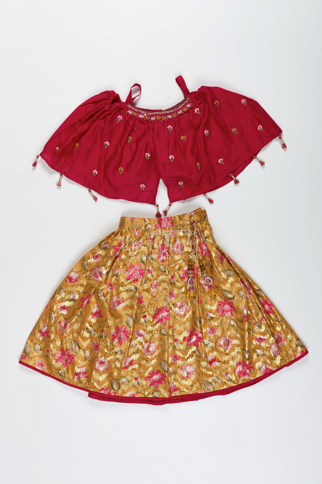 The Nesavu Girls Lehenga Choli Girls Festive Lehenga Choli Set for Weddings and Diwali Nesavu Nesavu festive lehenga choli set girls floral brocade skirt tassel top