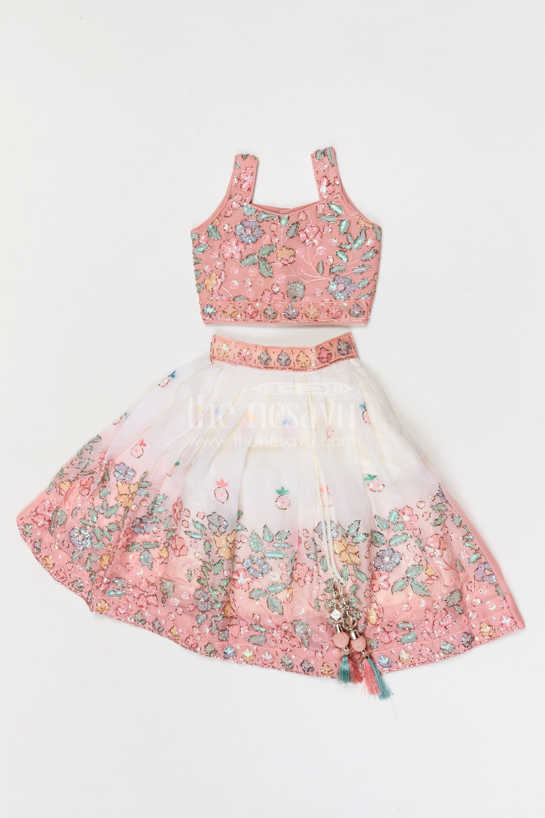 The Nesavu Girls Fancy Lehenga Girls Festive Lehenga for Weddings and Special Occasions Nesavu 16 (1Y) / Beige / Georgette GL883C-16 Nesavu girls festive georgette lehenga for weddings and special occasions with designer embroidery yoke