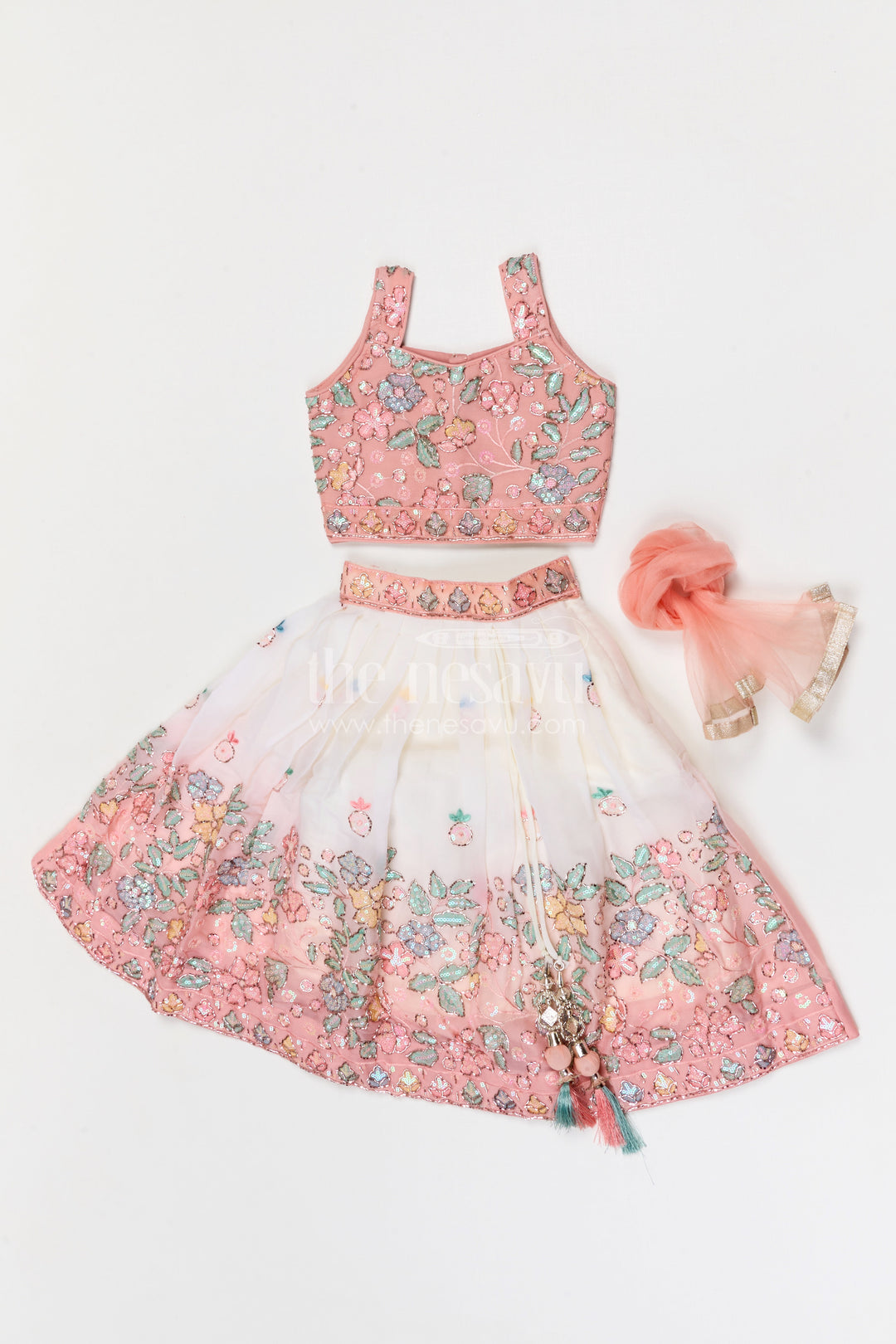 The Nesavu Girls Fancy Lehenga Girls Festive Lehenga for Weddings and Special Occasions Nesavu Nesavu girls festive georgette lehenga for weddings and special occasions with designer embroidery yoke