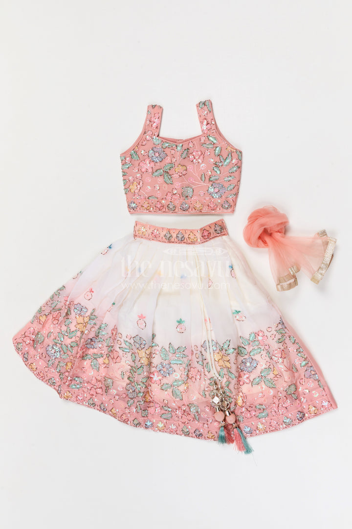 The Nesavu Girls Fancy Lehenga Girls Festive Lehenga for Weddings and Special Occasions Nesavu Nesavu girls festive georgette lehenga for weddings and special occasions with designer embroidery yoke