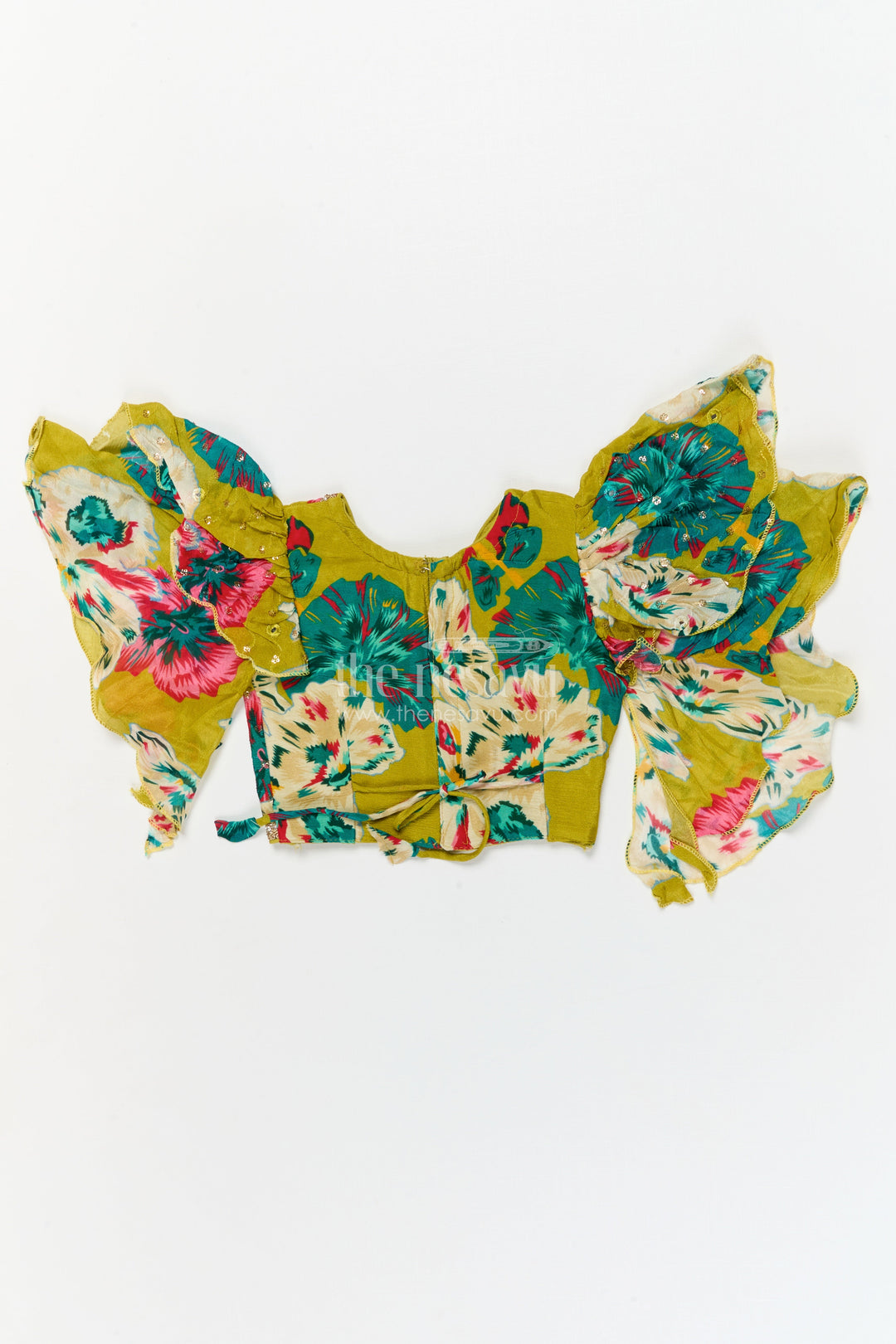 The Nesavu Girls Fancy Lehenga Girls Festive Lehenga with Floral Print and Puff Sleeve Blouse for Celebrations Nesavu Nesavu girls Chinon silk floral lehenga set with puff sleeve blouse for weddings and festive occasions