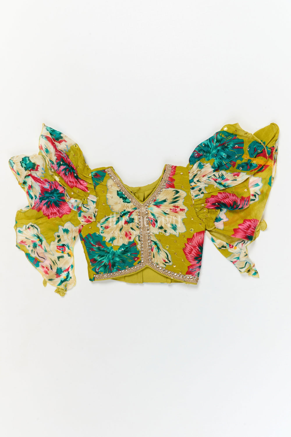 The Nesavu Girls Fancy Lehenga Girls Festive Lehenga with Floral Print and Puff Sleeve Blouse for Celebrations Nesavu Nesavu girls Chinon silk floral lehenga set with puff sleeve blouse for weddings and festive occasions