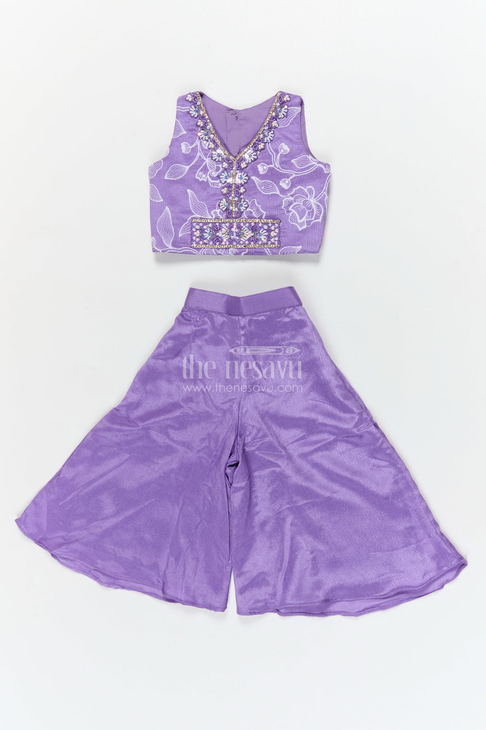 The Nesavu Girls Sharara / Plazo Set Girls Festive Palazzo Set for Weddings and School Ethnic Days Nesavu 16 (1Y) / Purple / Chinnon GPS939A-16 Nesavu girls palazzo set with embroidered blouse for weddings and ethnic school days