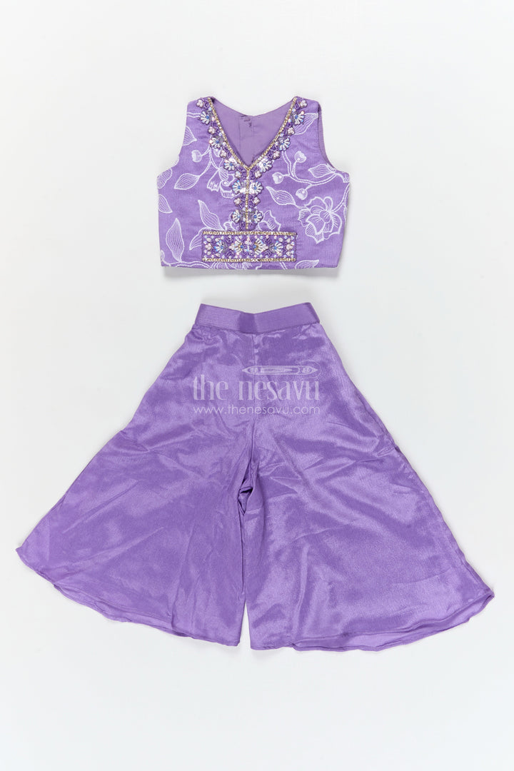 The Nesavu Girls Sharara / Plazo Set Girls Festive Palazzo Set for Weddings and School Ethnic Days Nesavu 16 (1Y) / Purple / Chinnon GPS939A-16 Nesavu girls palazzo set with embroidered blouse for weddings and ethnic school days