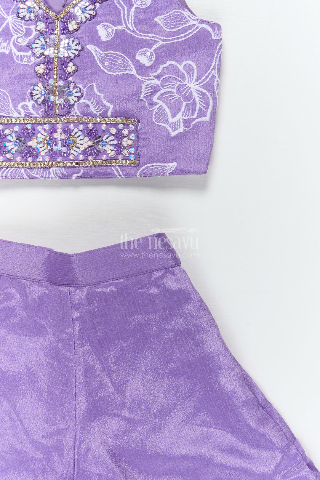 The Nesavu Girls Sharara / Plazo Set Girls Festive Palazzo Set for Weddings and School Ethnic Days Nesavu Nesavu girls palazzo set with embroidered blouse for weddings and ethnic school days