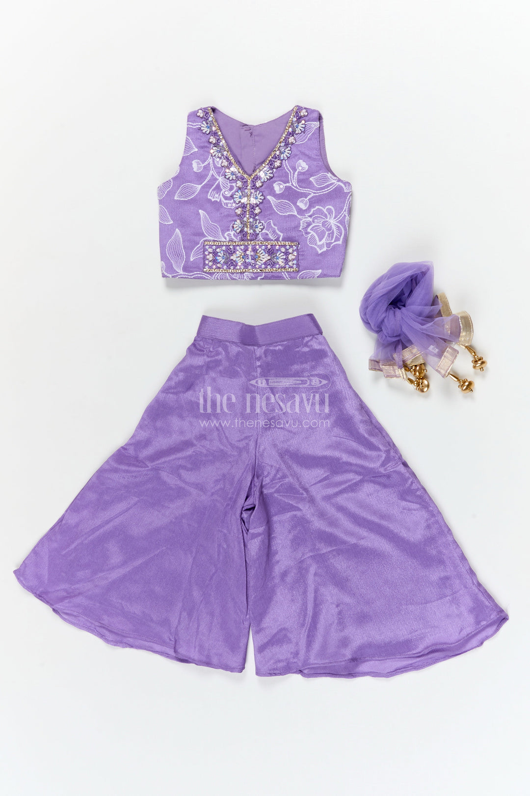 The Nesavu Girls Sharara / Plazo Set Girls Festive Palazzo Set for Weddings and School Ethnic Days Nesavu Nesavu girls palazzo set with embroidered blouse for weddings and ethnic school days