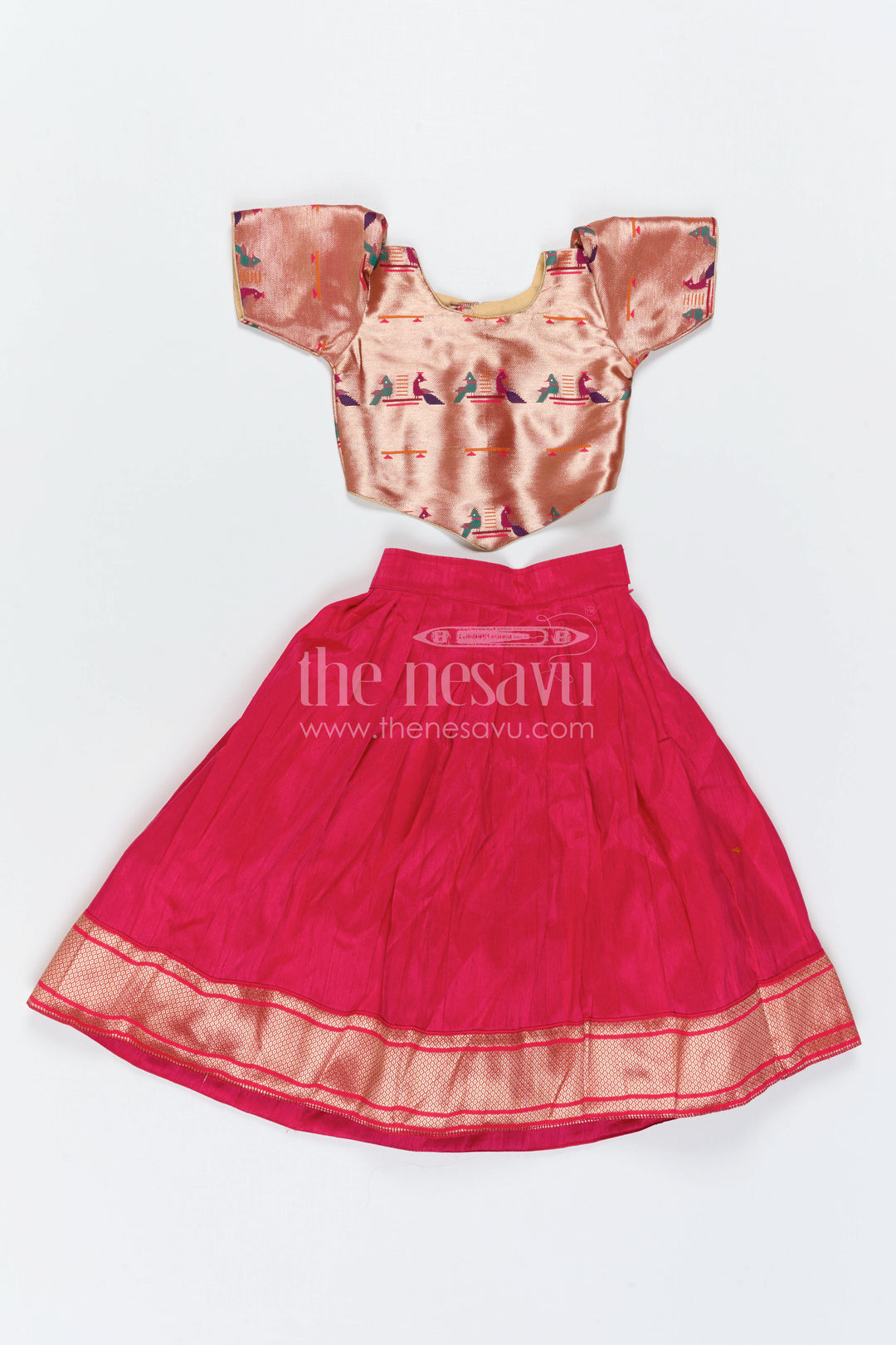 The Nesavu Pattu Pavadai Girls Festive Pavadai Set for Wedding and Cultural Functions Nesavu Nesavu Girls Festive Pavadai Set With Paithani Blouse For Weddings And Family Celebrations