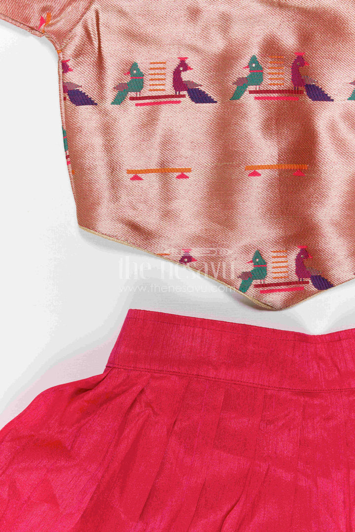 The Nesavu Pattu Pavadai Girls Festive Pavadai Set for Wedding and Cultural Functions Nesavu Nesavu Girls Festive Pavadai Set With Paithani Blouse For Weddings And Family Celebrations