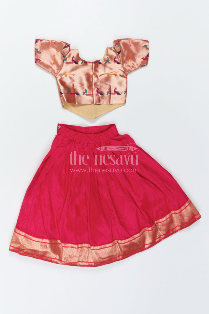 The Nesavu Pattu Pavadai Girls Festive Pavadai Set for Wedding and Cultural Functions Nesavu Nesavu Girls Festive Pavadai Set With Paithani Blouse For Weddings And Family Celebrations