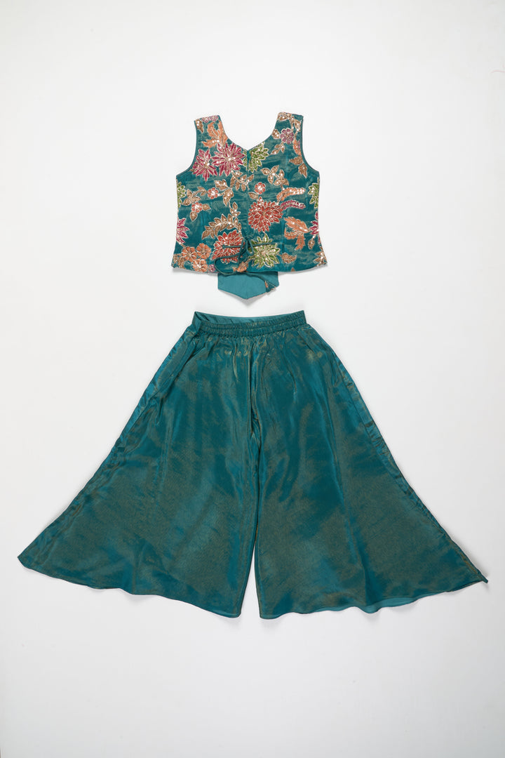 The Nesavu Girls Sharara / Plazo Set Girls Festive Plazzo Set with Digital Print and Embroidery for Weddings Nesavu Nesavu girls plazzo set digital print embroidery  perfect festive celebrations