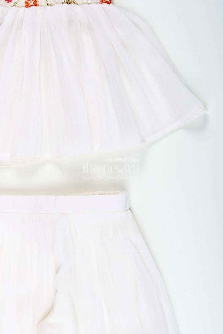 The Nesavu Girls Sharara / Plazo Set Girls Festive Sharara Set with Sequin Embroidery for Ethnic Wear Nesavu Nesavu girls white georgette sharara set sequin embroidery festive occasions traditional celebrations