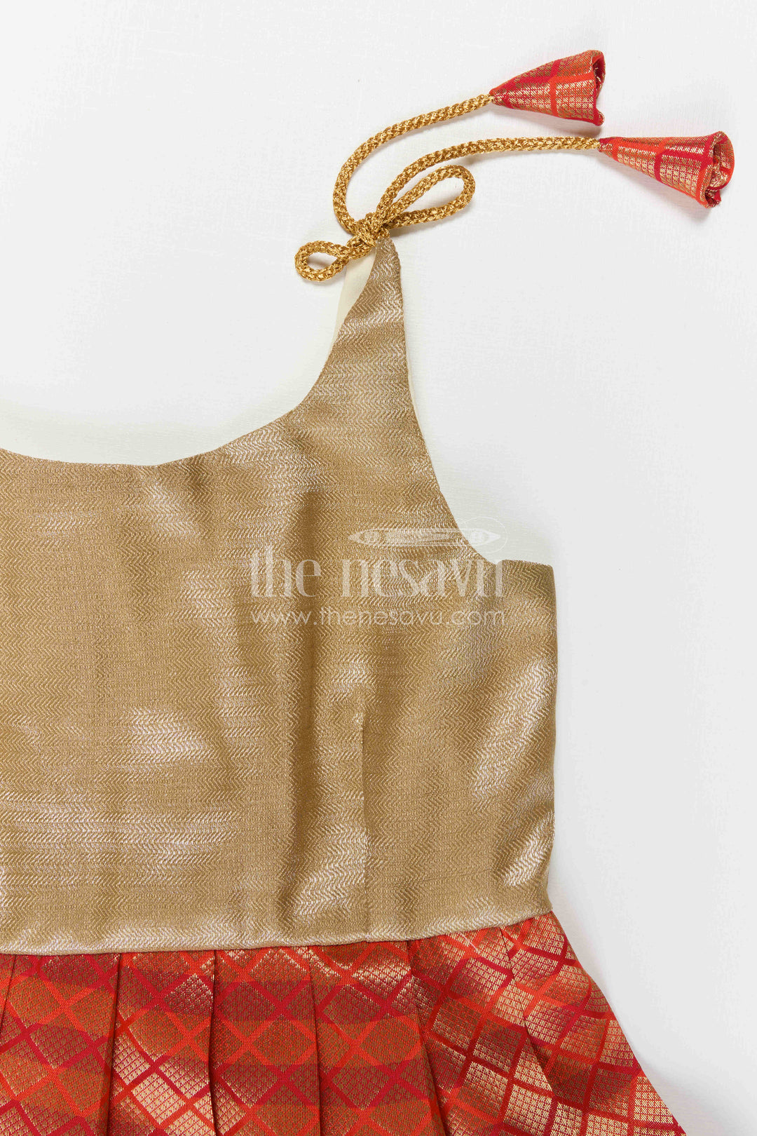 The Nesavu Tie-up Frock Girls Festive Tie up Frock for Weddings and Family Functions Nesavu Nesavu Girls Tie Up Frock With Festive Woven Border Skirt For Weddings And Family Celebrations
