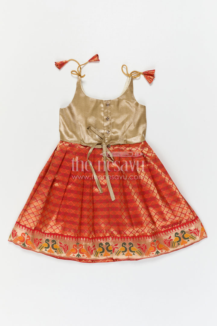 The Nesavu Tie-up Frock Girls Festive Tie up Frock for Weddings and Family Functions Nesavu Nesavu Girls Tie Up Frock With Festive Woven Border Skirt For Weddings And Family Celebrations