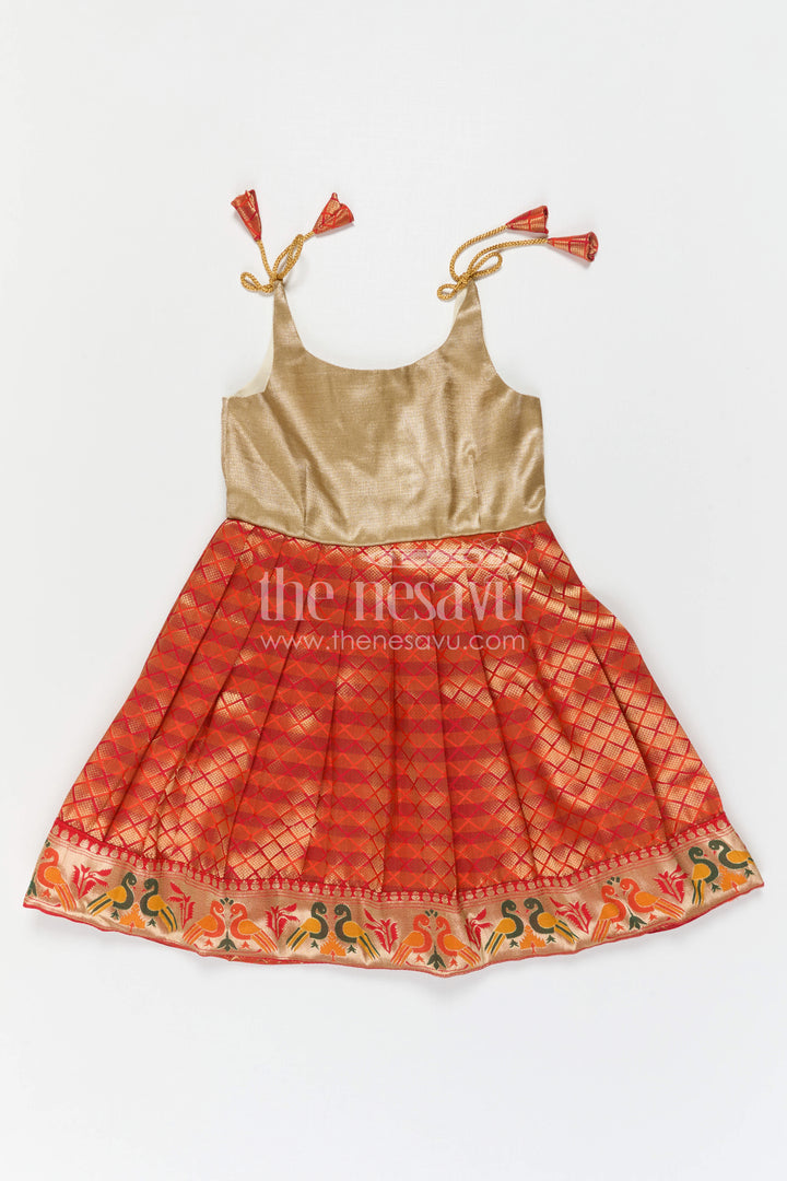 The Nesavu Tie-up Frock Girls Festive Tie up Frock for Weddings and Family Functions Nesavu Nesavu Girls Tie Up Frock With Festive Woven Border Skirt For Weddings And Family Celebrations