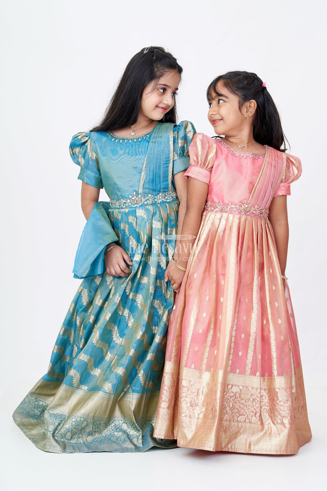 The Nesavu Girls Silk Gown Girls Festive Wear Anarkali with Rich Organza Jacquard and Traditional Gold Zari Borders Nesavu Nesavu Girls Festive Wear Anarkali Organza Jacquard Gold Zari Borders