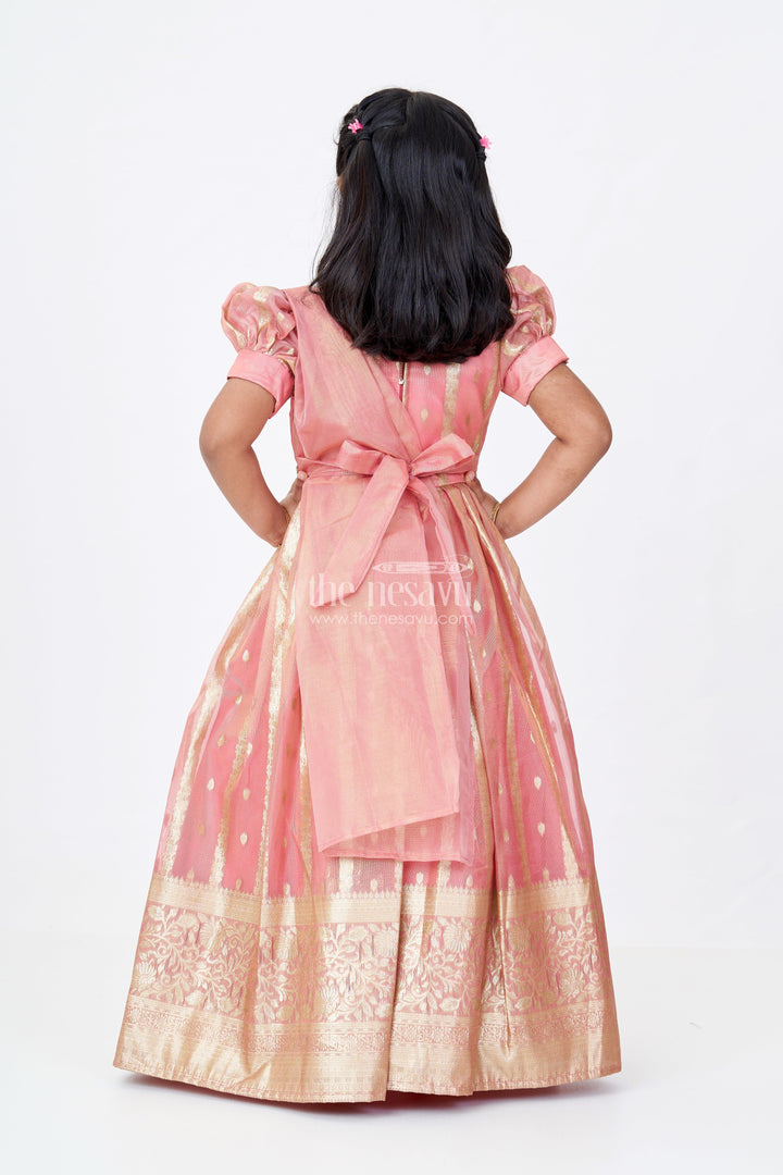 The Nesavu Girls Silk Gown Girls Festive Wear Anarkali with Rich Organza Jacquard and Traditional Gold Zari Borders Nesavu Nesavu Girls Festive Wear Anarkali Organza Jacquard Gold Zari Borders
