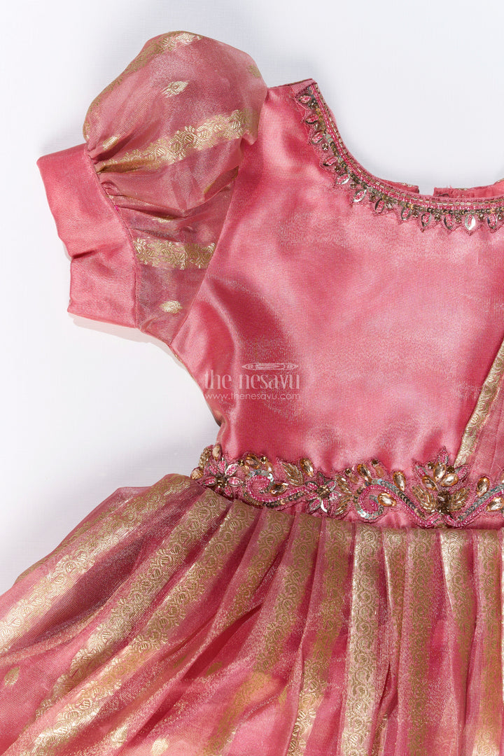 The Nesavu Girls Silk Gown Girls Festive Wear Anarkali with Rich Organza Jacquard and Traditional Gold Zari Borders Nesavu Nesavu Girls Festive Wear Anarkali Organza Jacquard Gold Zari Borders