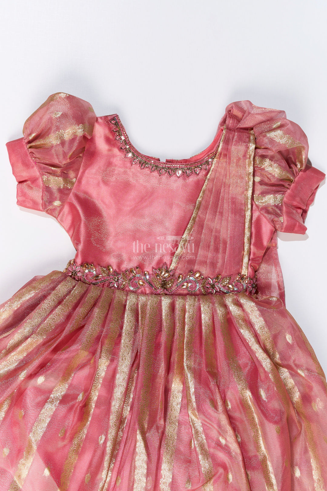 The Nesavu Girls Silk Gown Girls Festive Wear Anarkali with Rich Organza Jacquard and Traditional Gold Zari Borders Nesavu Nesavu Girls Festive Wear Anarkali Organza Jacquard Gold Zari Borders