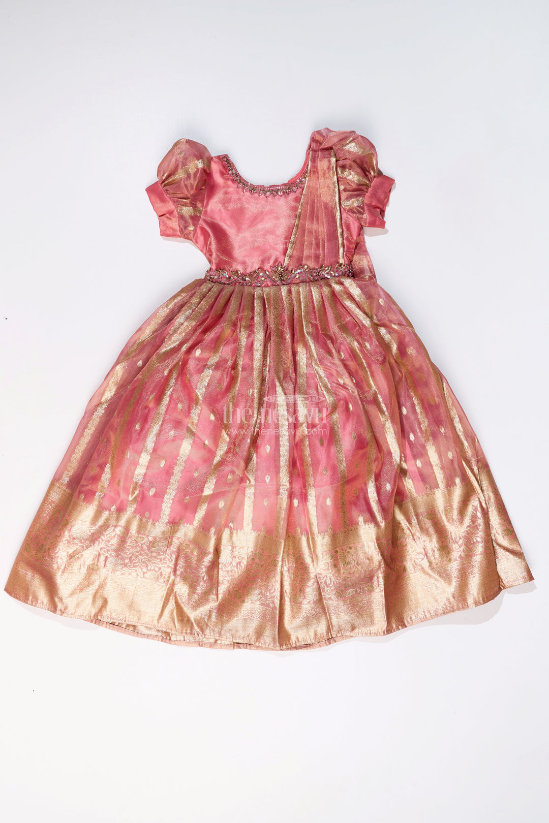The Nesavu Girls Silk Gown Girls Festive Wear Anarkali with Rich Organza Jacquard and Traditional Gold Zari Borders Nesavu Nesavu Girls Festive Wear Anarkali Organza Jacquard Gold Zari Borders