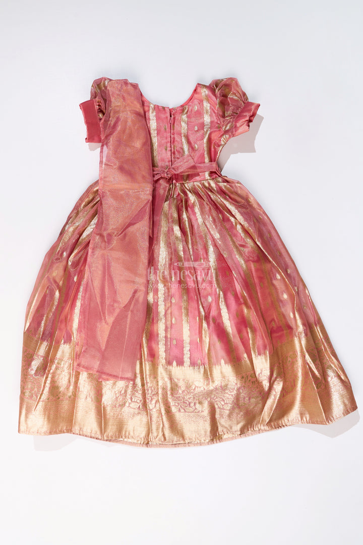 The Nesavu Girls Silk Gown Girls Festive Wear Anarkali with Rich Organza Jacquard and Traditional Gold Zari Borders Nesavu Nesavu Girls Festive Wear Anarkali Organza Jacquard Gold Zari Borders