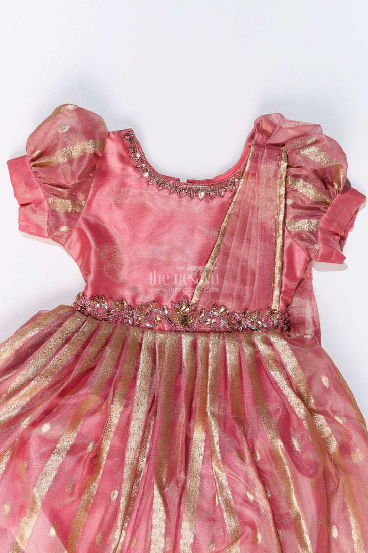 The Nesavu Girls Silk Gown Girls Festive Wear Anarkali with Rich Organza Jacquard and Traditional Gold Zari Borders Nesavu Nesavu Girls Festive Wear Anarkali Organza Jacquard Gold Zari Borders