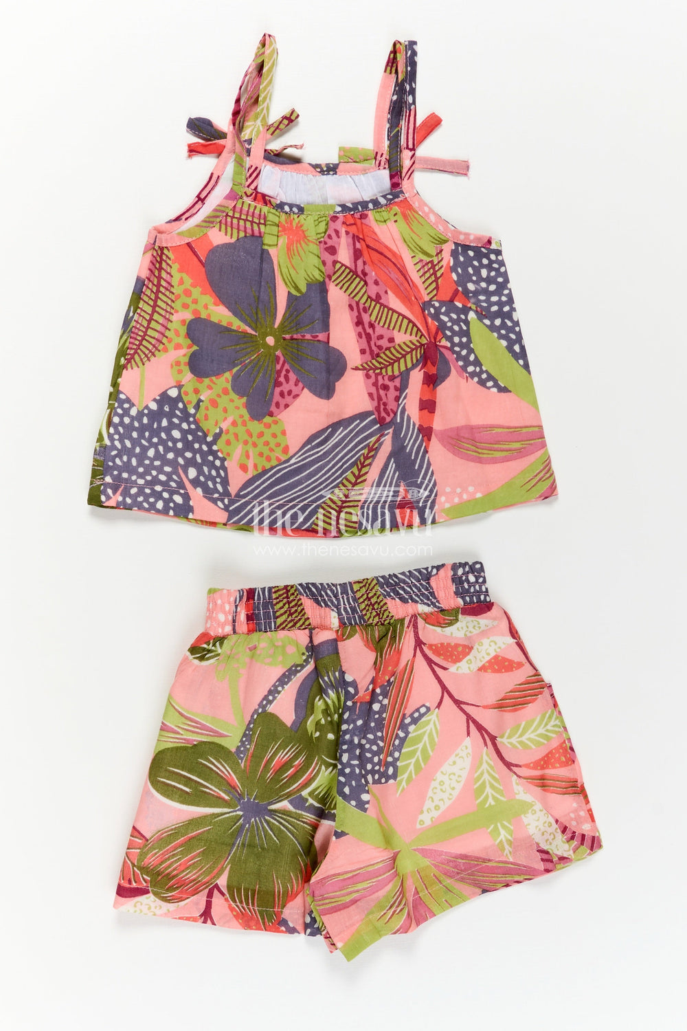 The Nesavu Baby Casual Sets Girls First Birthday Outfit in Digital Printed Cotton with Vibrant Jungle Theme and Matching Shorts Nesavu Girls First Birthday Outfit Cotton Jungle Digital Print Sleeveless Top Shorts | The Nesavu
