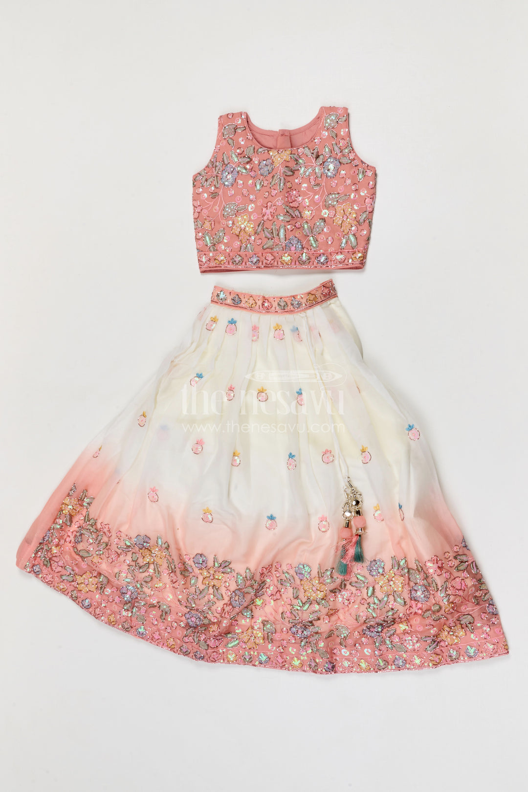 The Nesavu Girls Fancy Lehenga Girls Flared Lehenga for Weddings and Festive Celebrations Nesavu 24 (5Y) / Pink / Georgette GL883CB-24 Nesavu girls georgette designer lehenga for weddings and celebrations with embroidered yoke